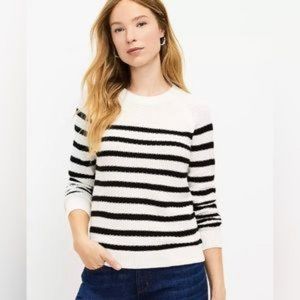 LOFT,  Striped Stitchy Sweater, Whisper White,  Medium, New w/tags